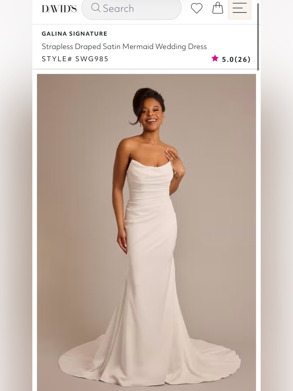 Galina Strapless Draped Satin Mermaid Wedding Dress in Soft White size 10 SWG985